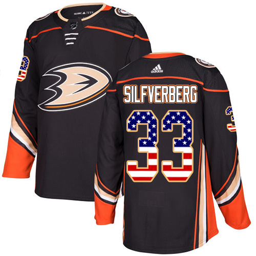 Adidas Ducks #33 Jakob Silfverberg Black Home Authentic USA Flag Stitched NHL Jersey - Click Image to Close